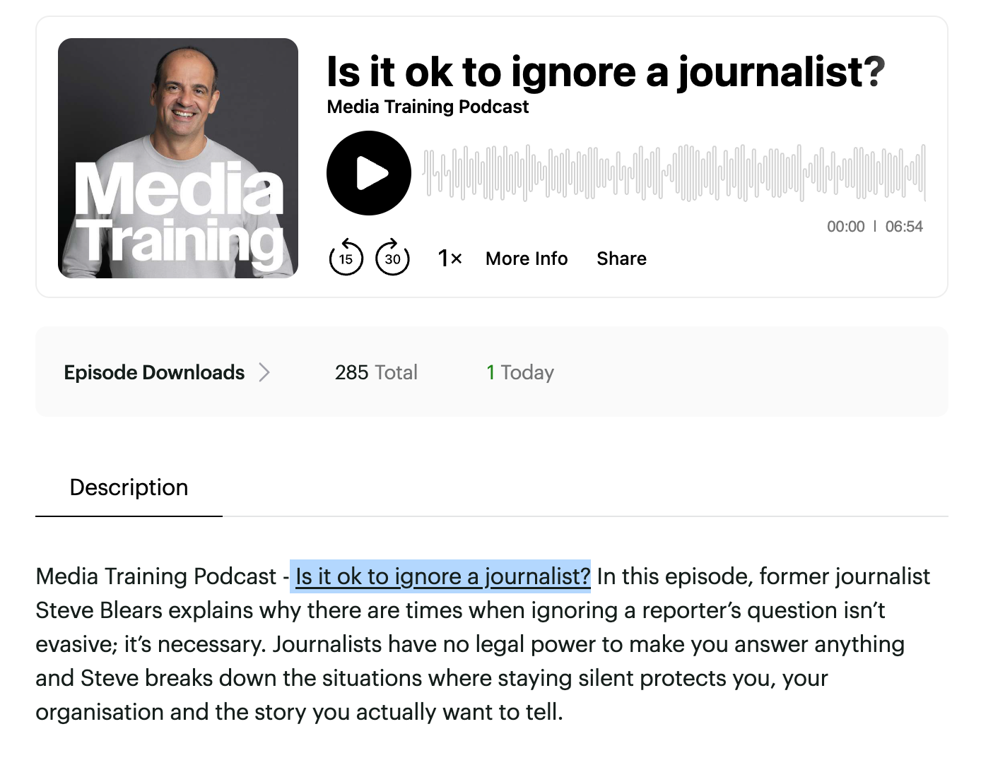 Show note with URL that points back to my episode page.